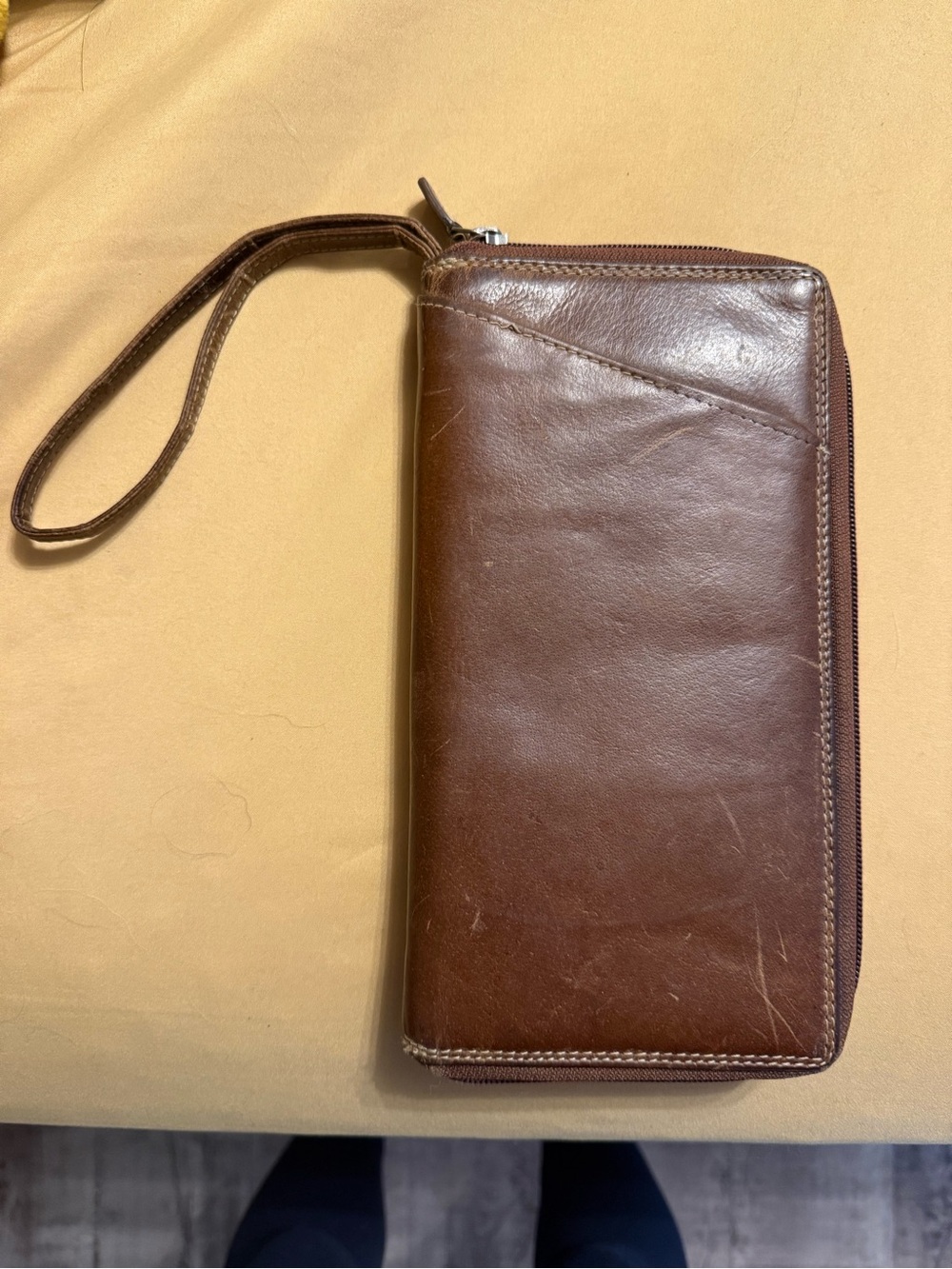 Brown Leather Wristlet Travel Wallet - Men